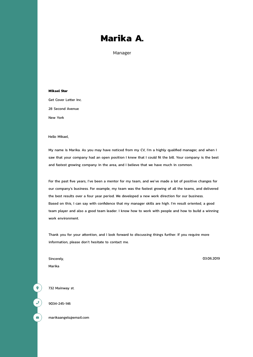 image of a cover letter for a corporate receptionist
