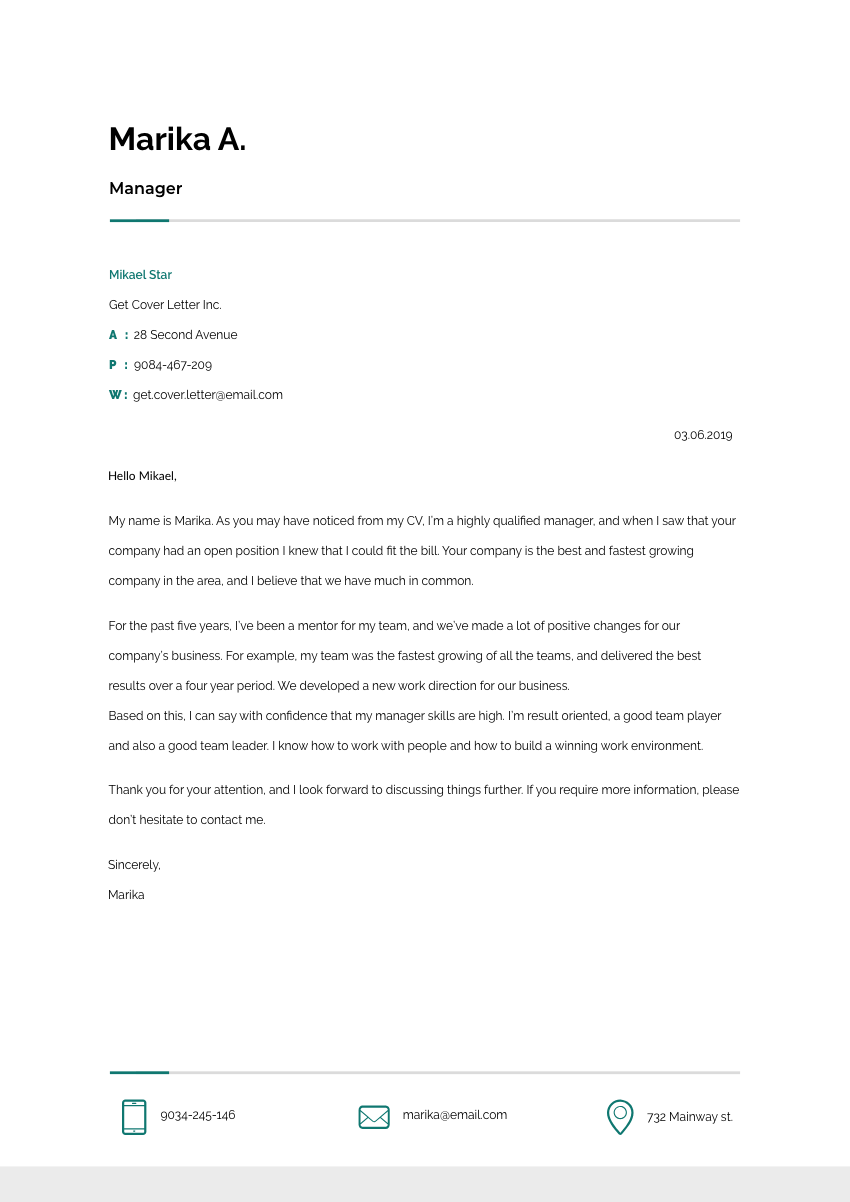 image of a cover letter for a front office assistant