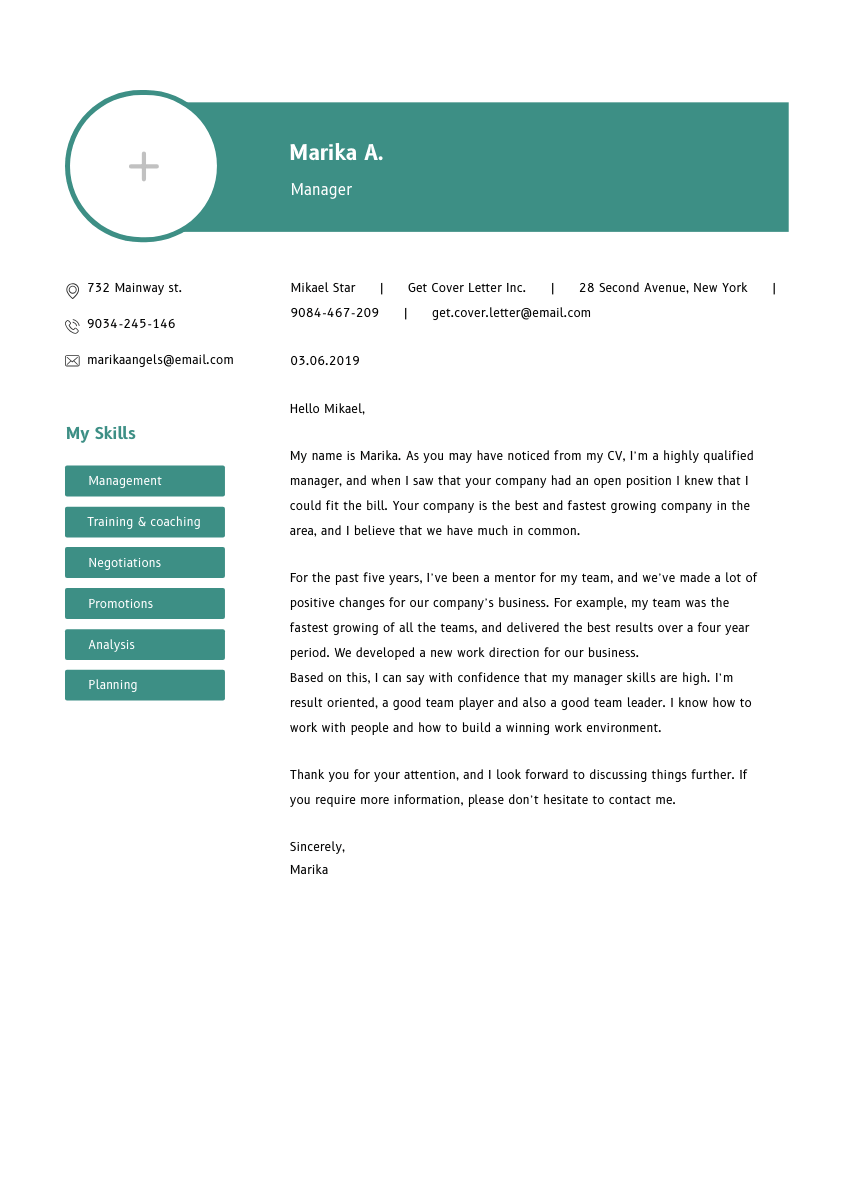 a managing director cover letter sample