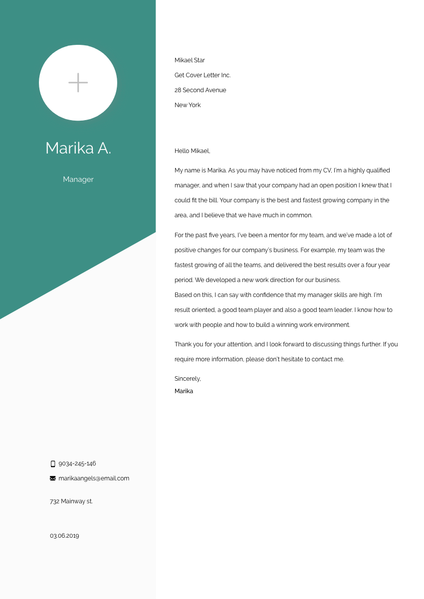 image of a cover letter for a payroll specialist