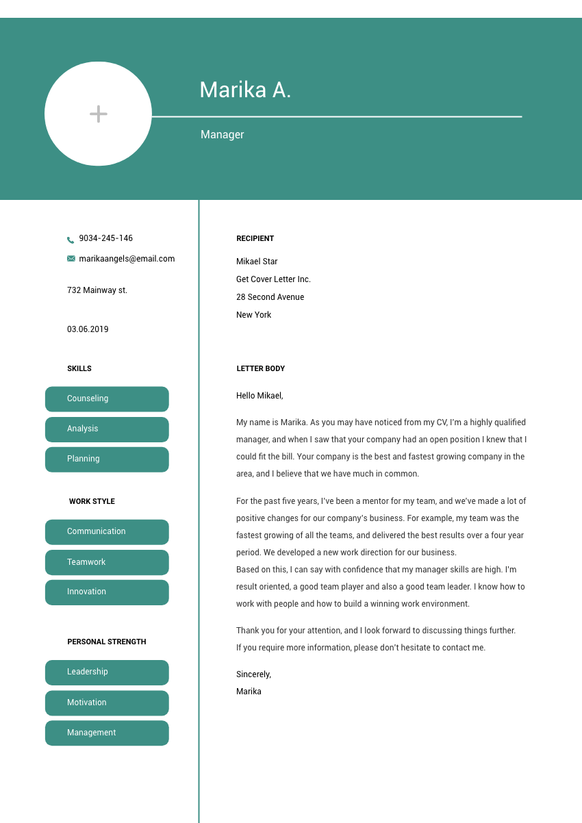 image of a cover letter for a gardener