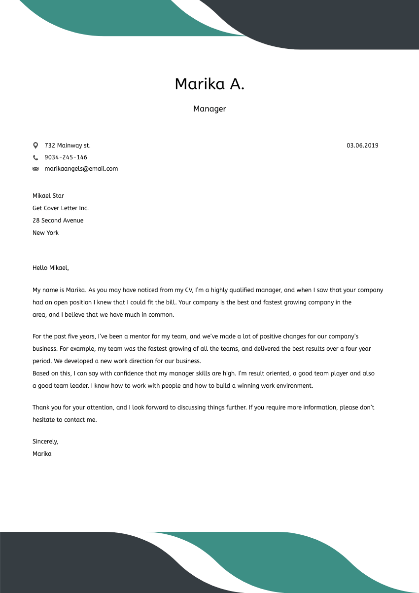 image of a cover letter for a production coordinator