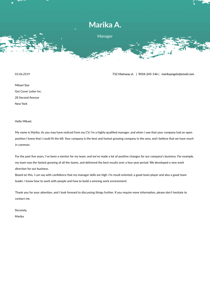 a maintenance manager cover letter sample