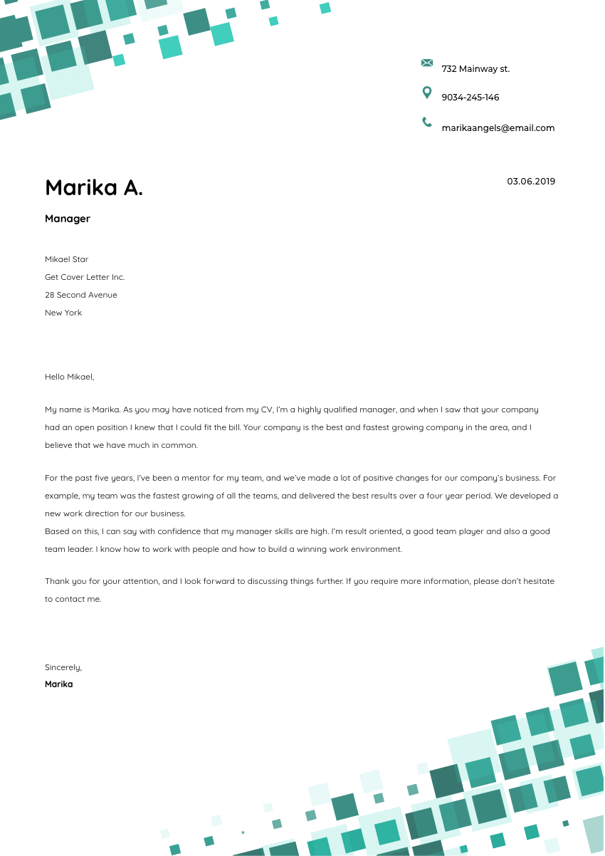image of a cover letter for a creative director