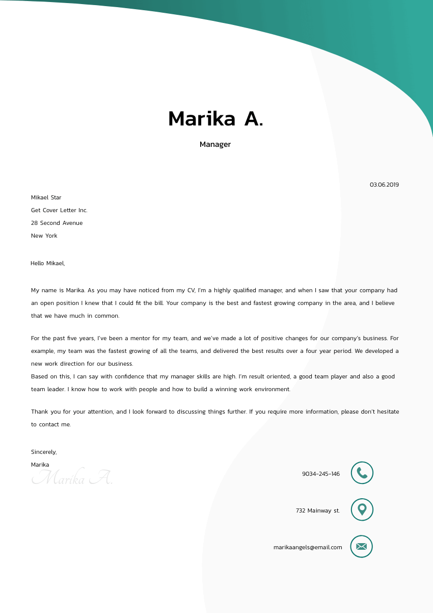 image of a cover letter for a chief technology officer