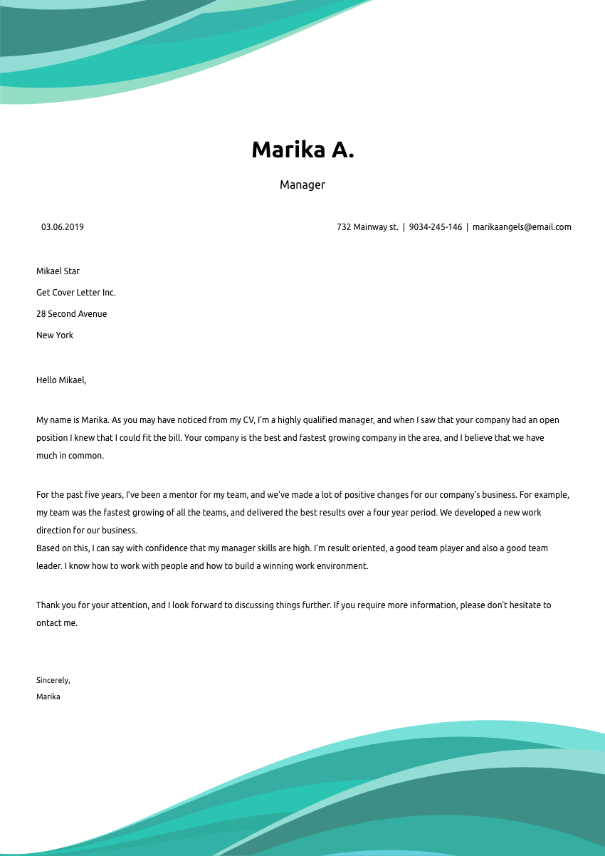 image of a cover letter for a teacher