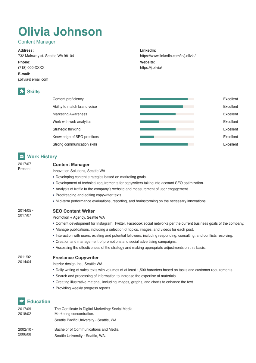 
                                                             image of a resume example for a seo specialist