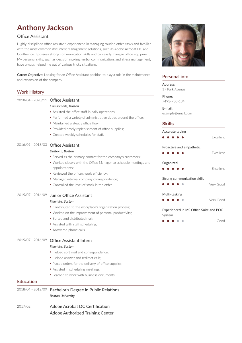 
                                                             an office assistant resume example