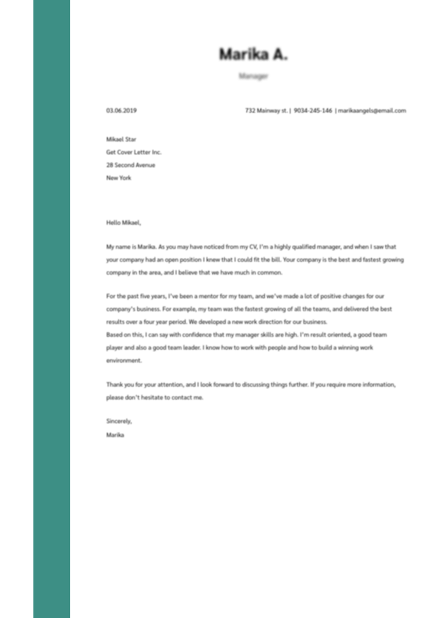 Template of a professional cover letter for lawyer