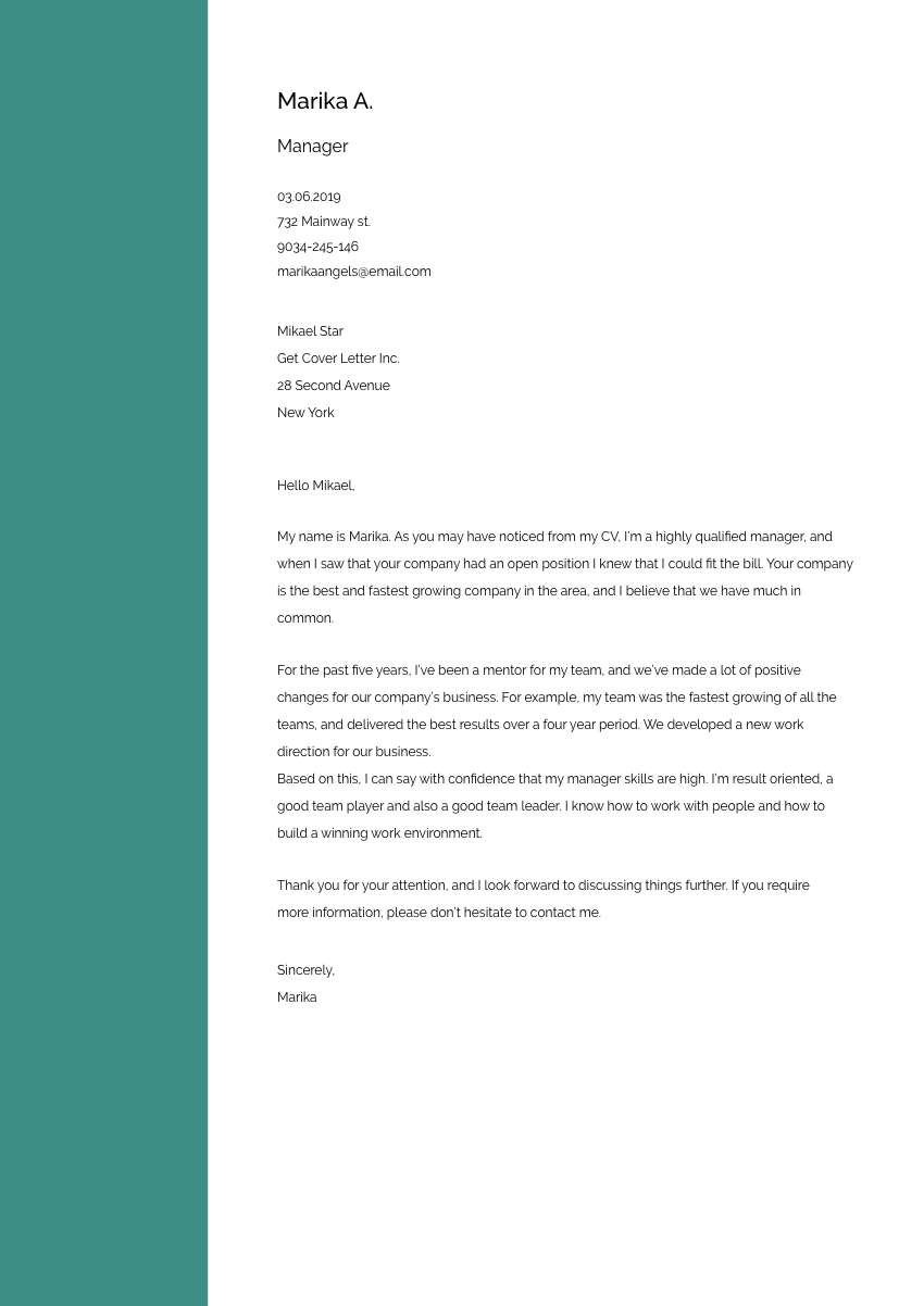 Product manager cover shop letter