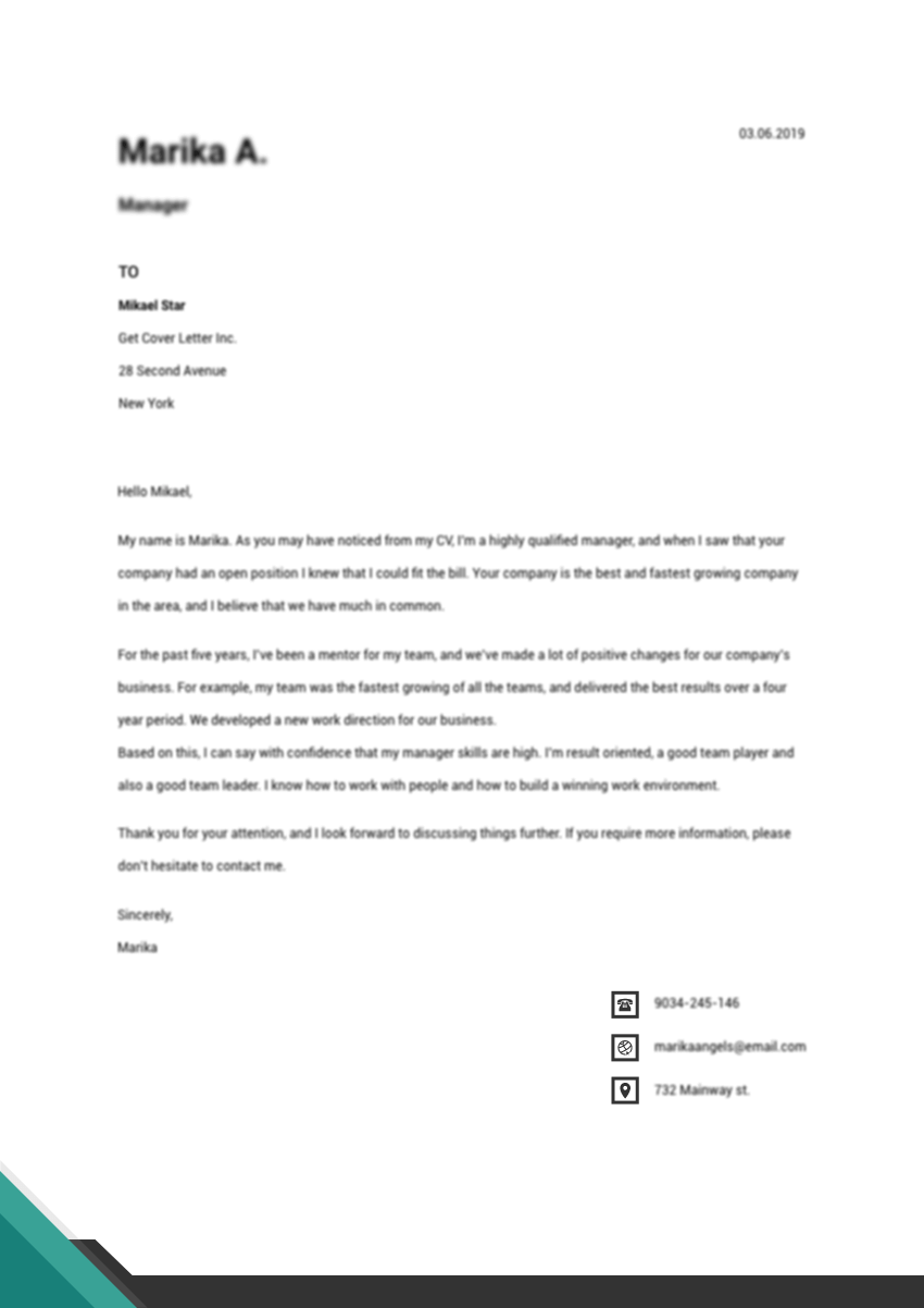 Template of a cover letter for the event coordinator job