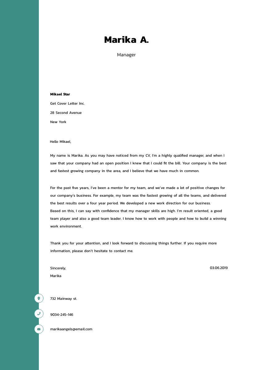 a risk manager cover letter sample