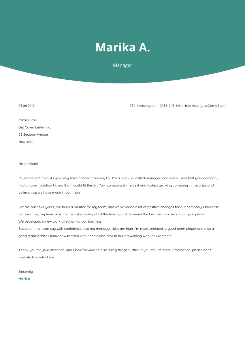 image of a cover letter for an event manager