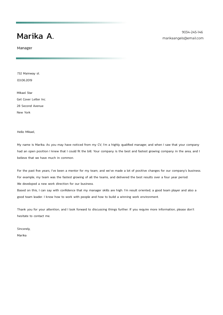 image of a cover letter for a senior executive assistant