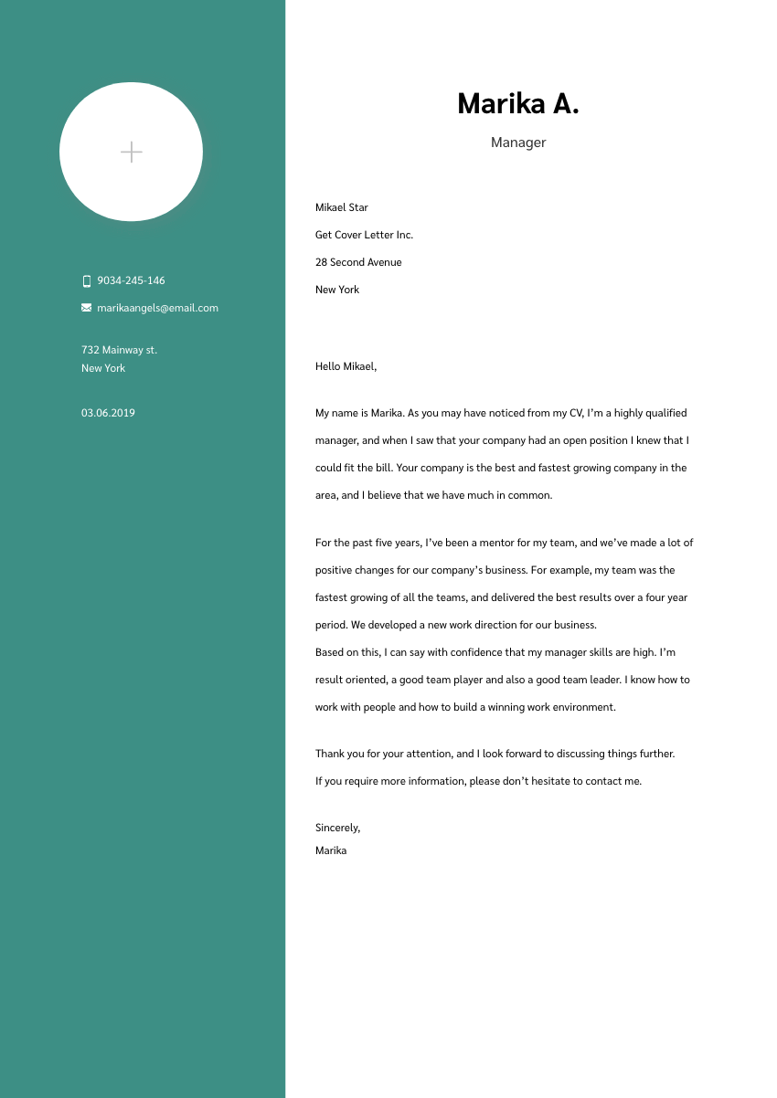 image of a cover letter for a digital marketing manager