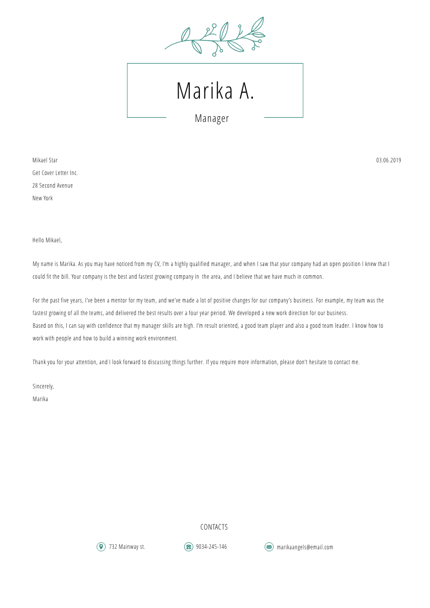 image of a cover letter for an engineer