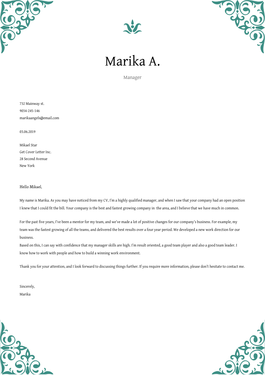 image of a cover letter for a customer service agent