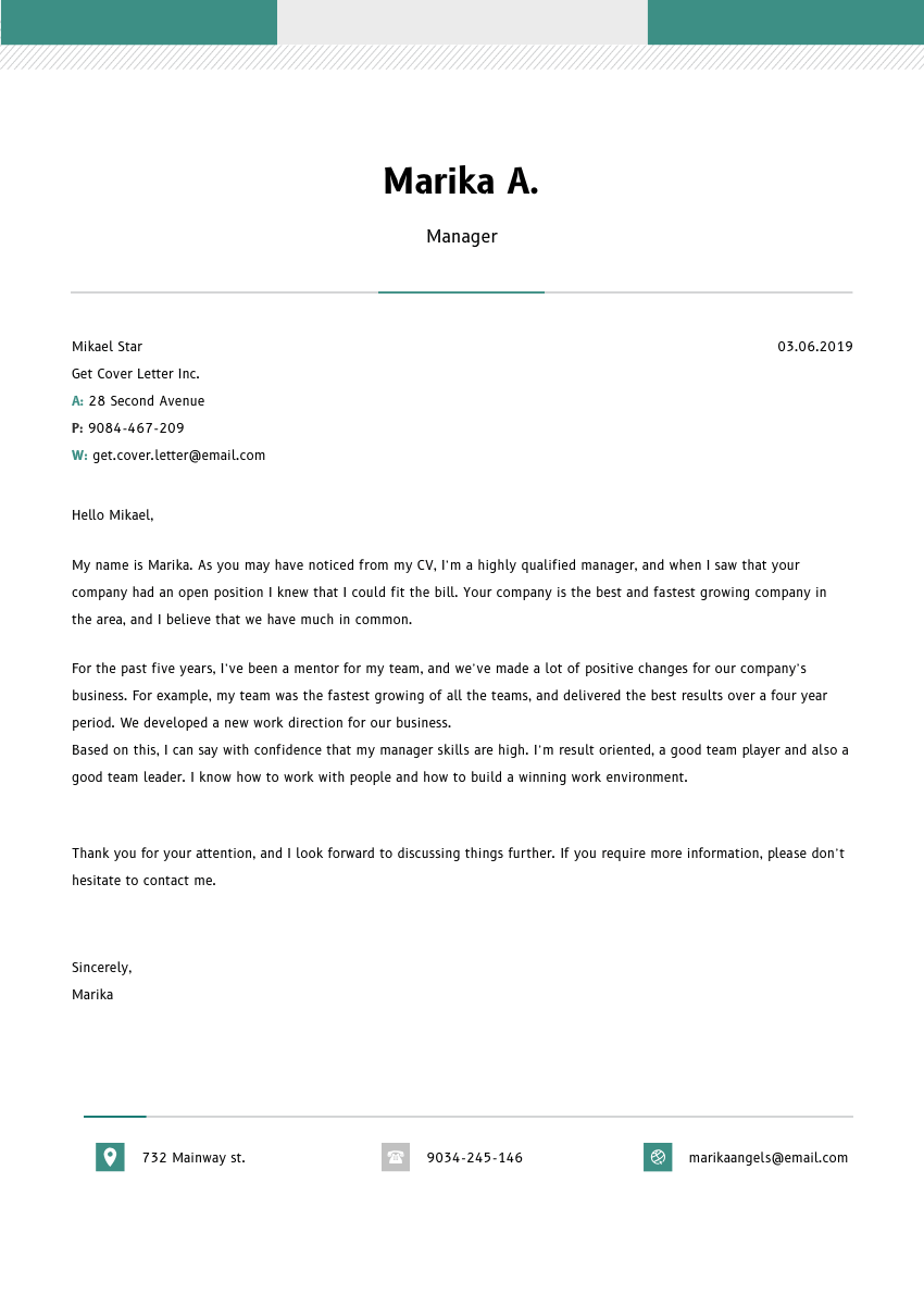 image of a cover letter for a school nurse