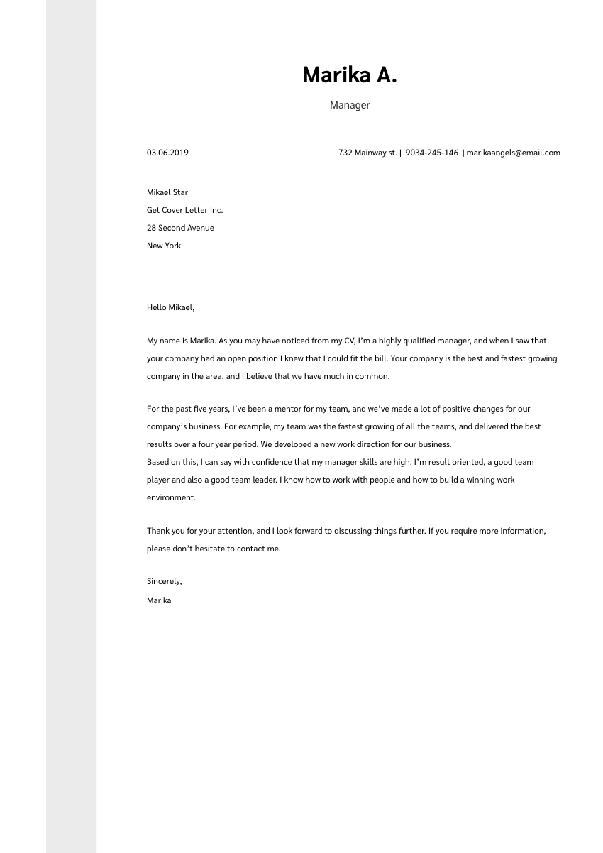 blank cover letter sample