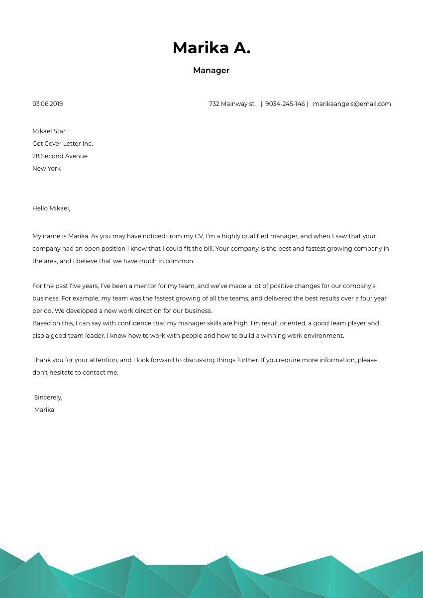 image of a cover letter for a web designer