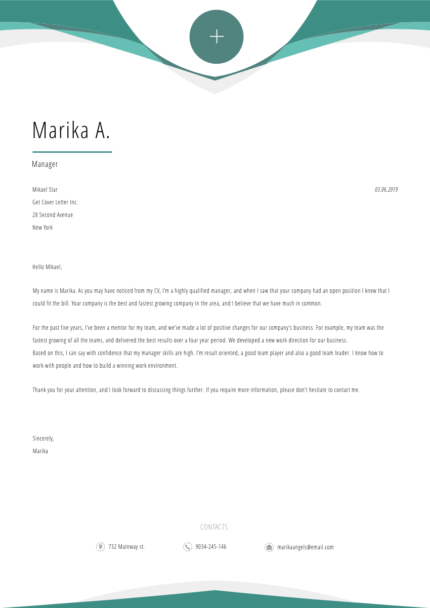 image of a cover letter for a brand manager