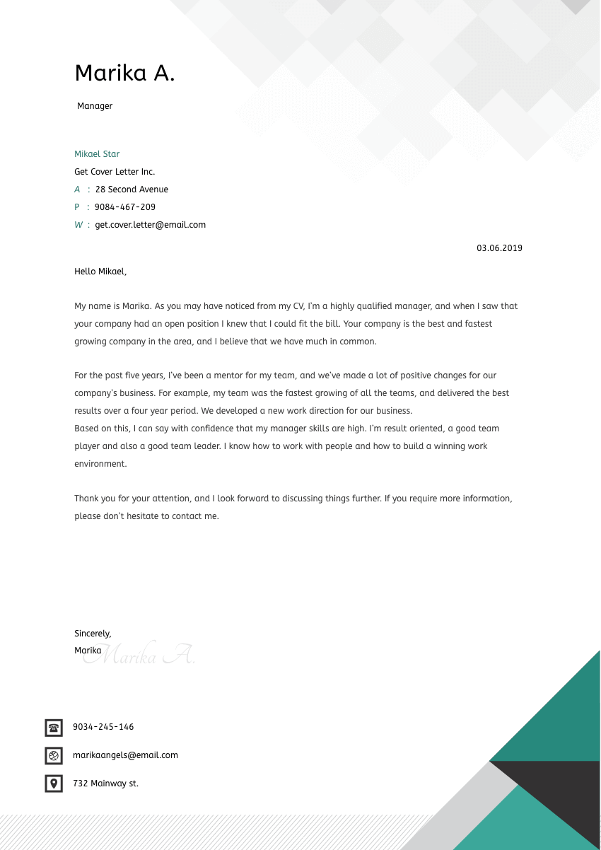 image of a cover letter for a ceo