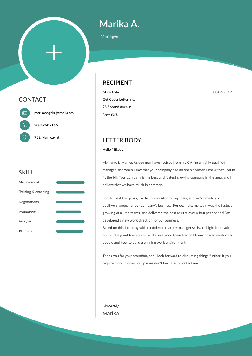 image of a cover letter for an illustrator