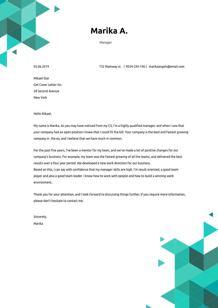 image of a cover letter for a marketing director