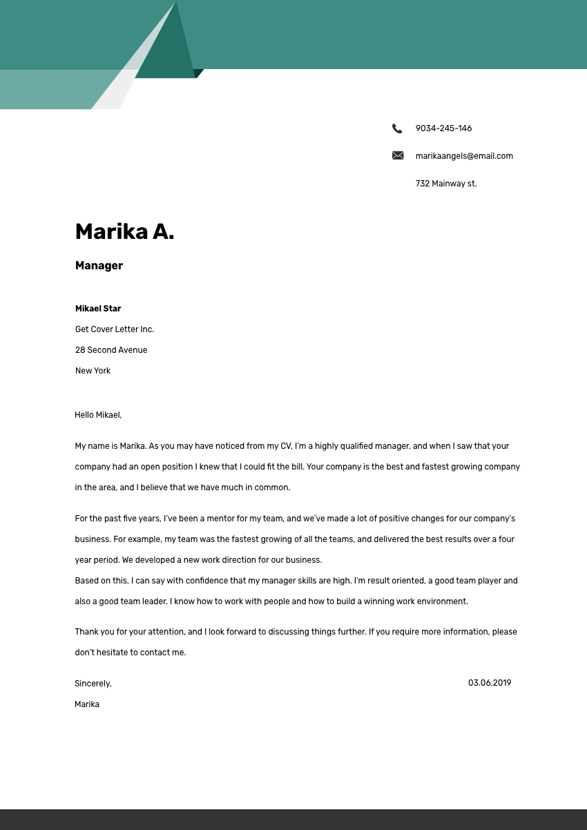 image of a cover letter for a child care worker