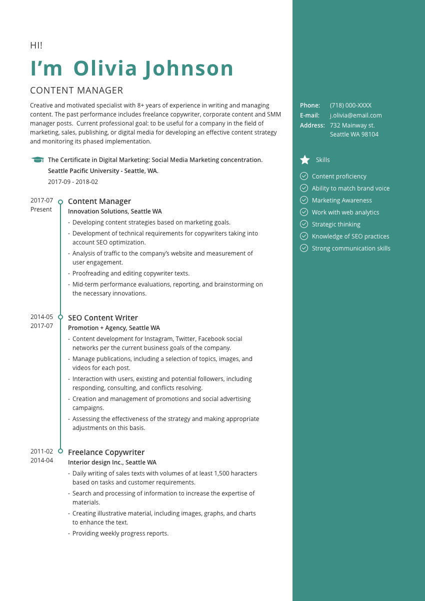 
                                                             a copywriter resume example