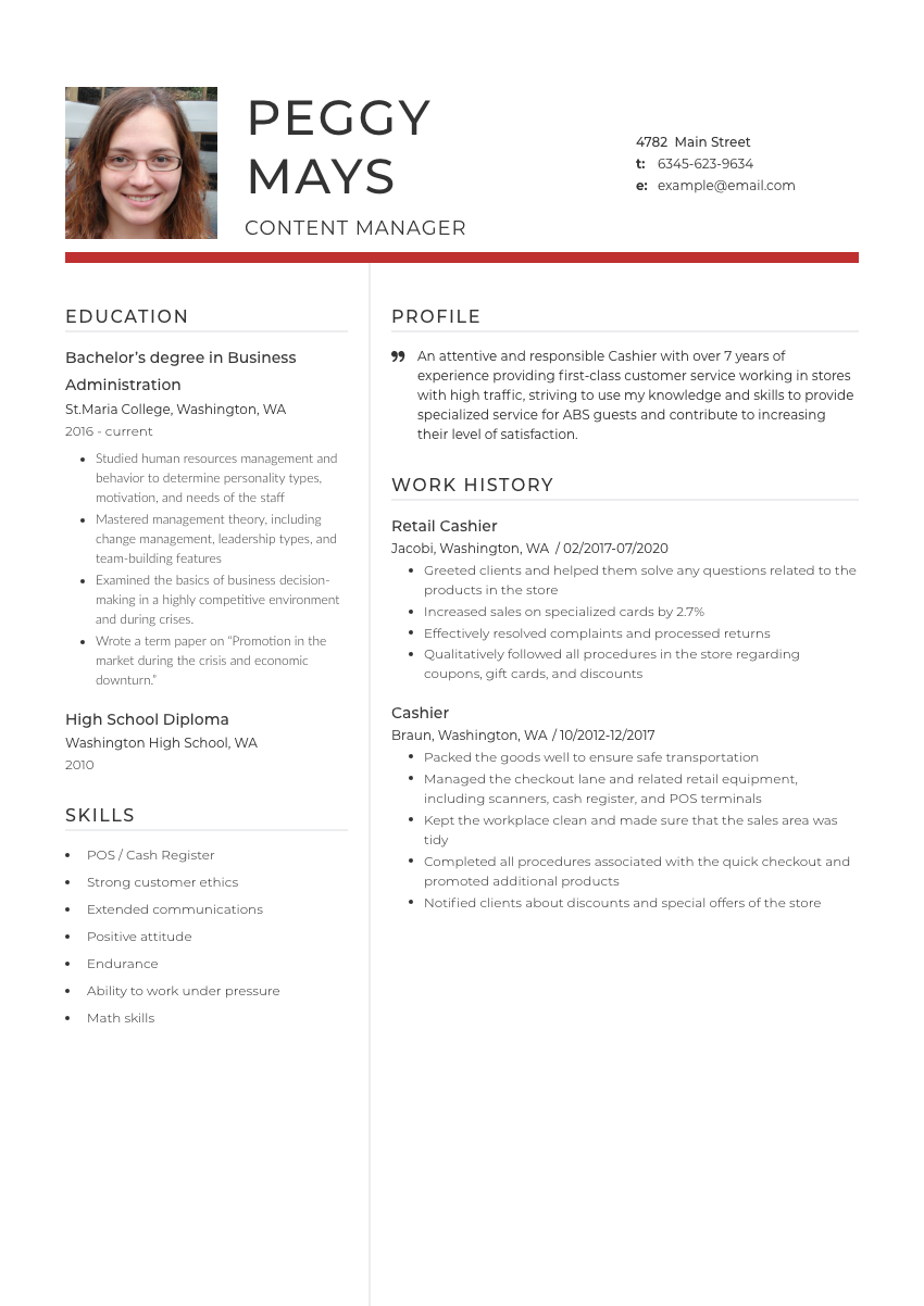 
                                                             image of a resume example for a cashier