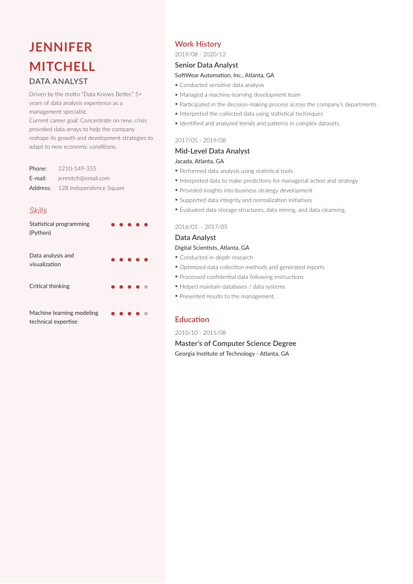 
                                                             image of a resume example for a data analyst