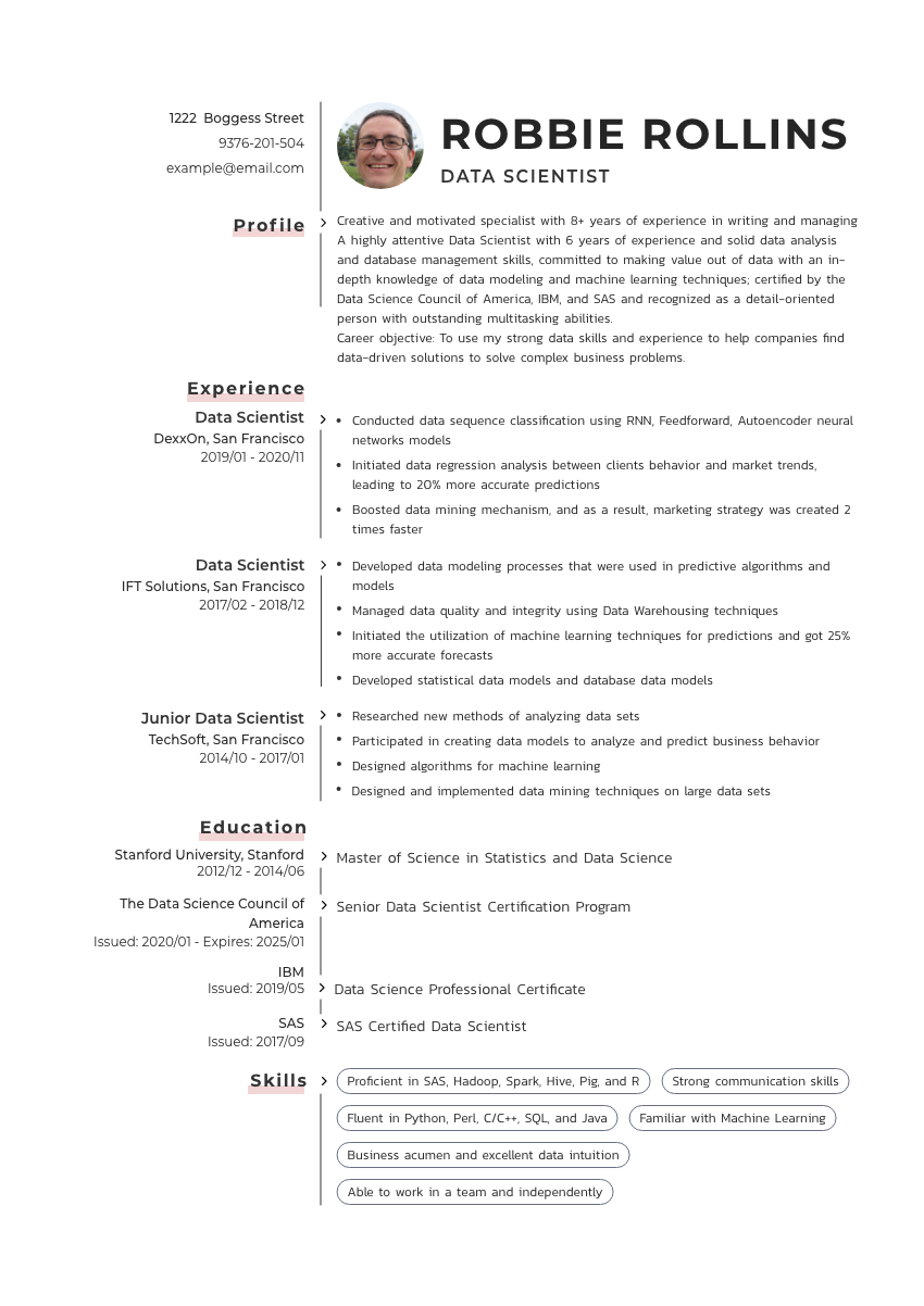 
                                                             a data scientist resume example