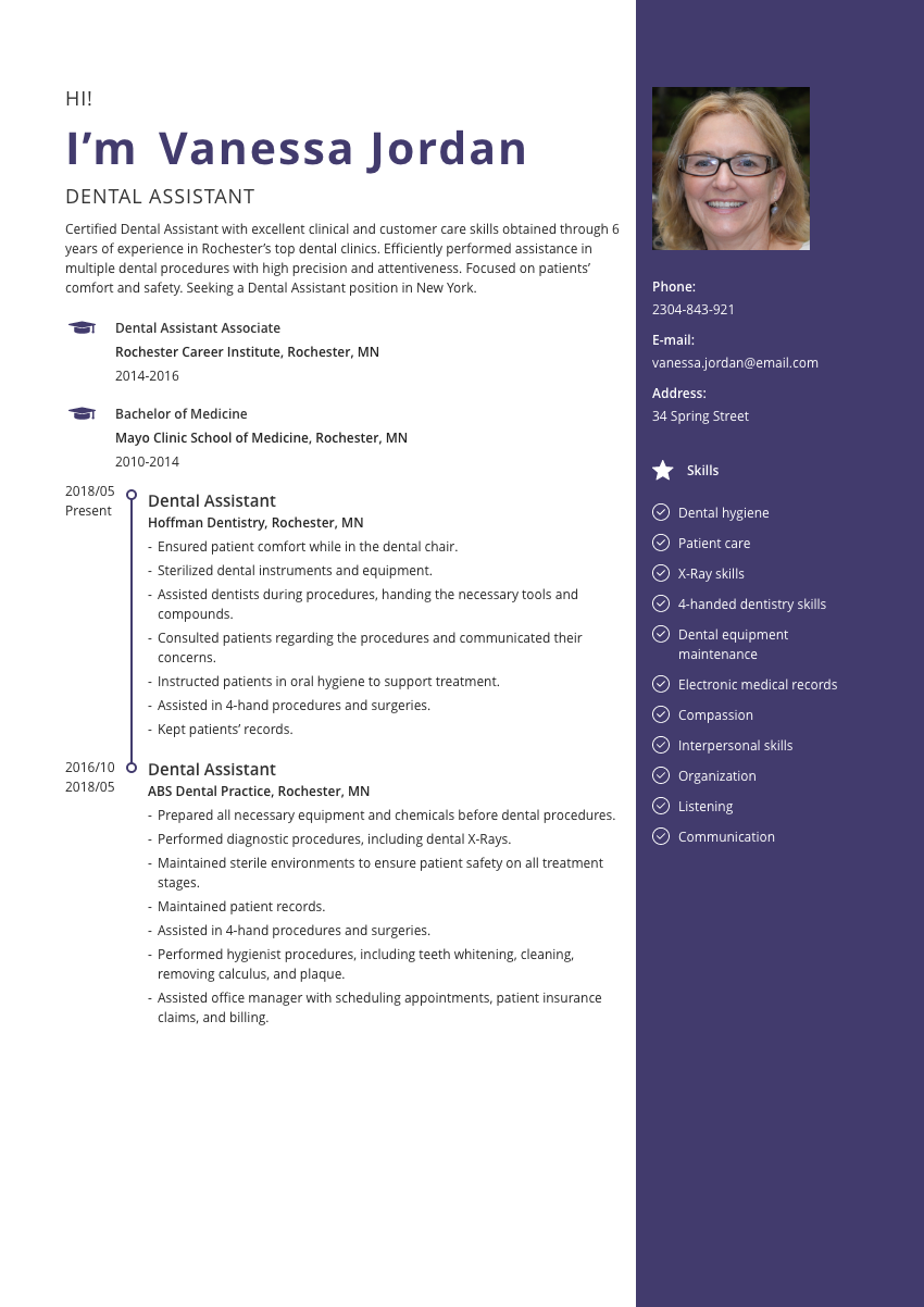 
                                                             a dental assistant resume example