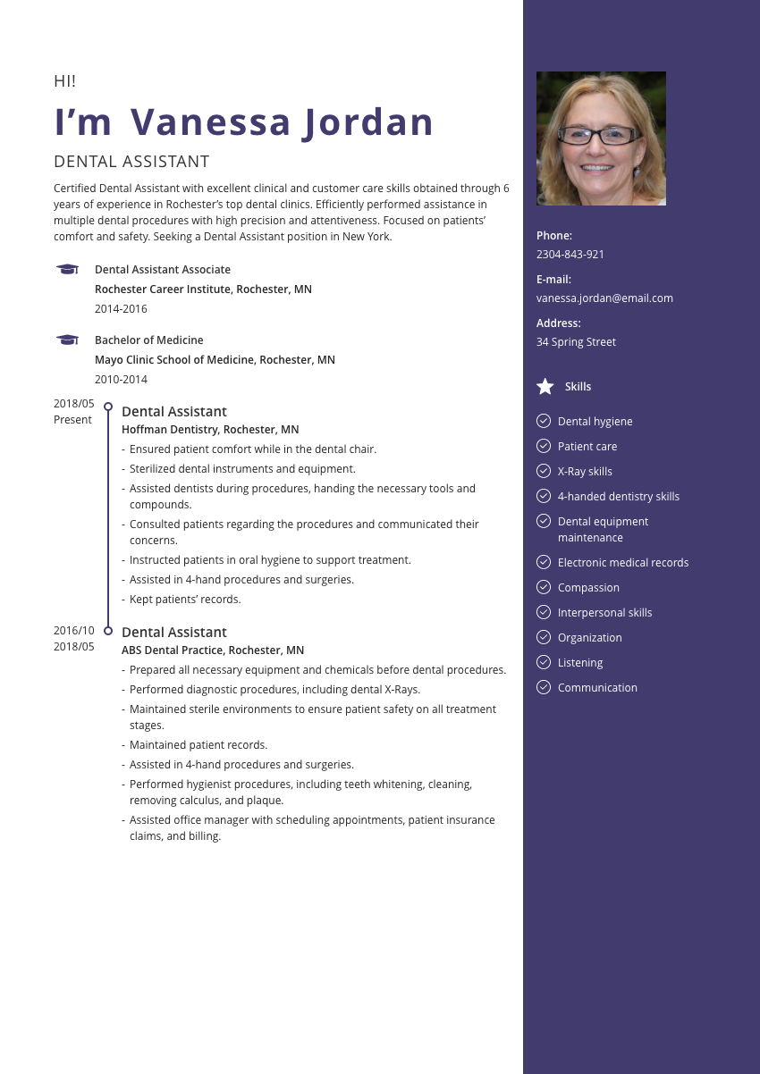 dental assistant resume template