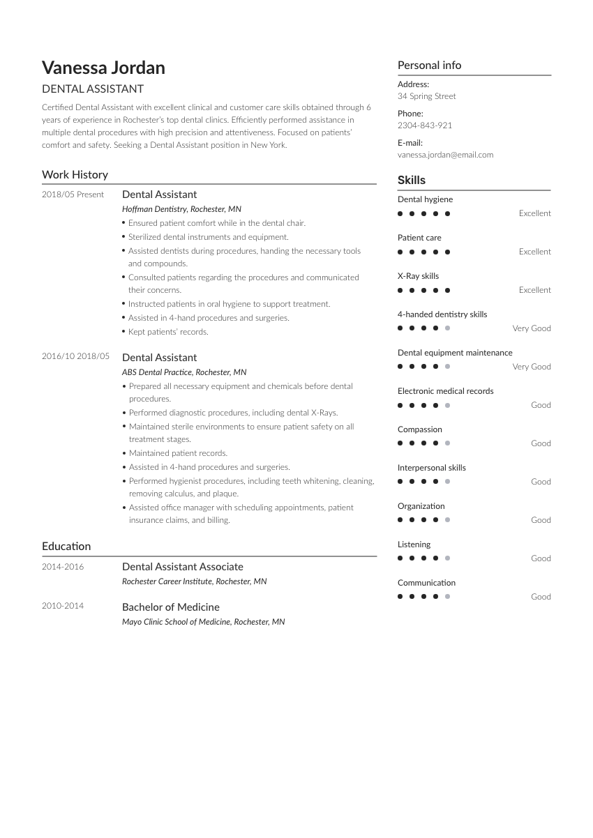 
                                                             image of a resume example for a dental assistant