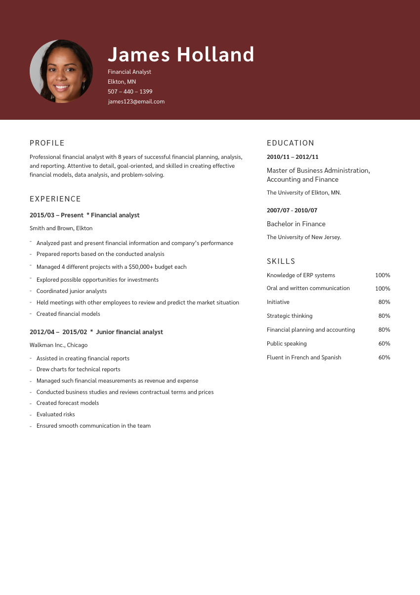 
                                                             a financial analyst resume example