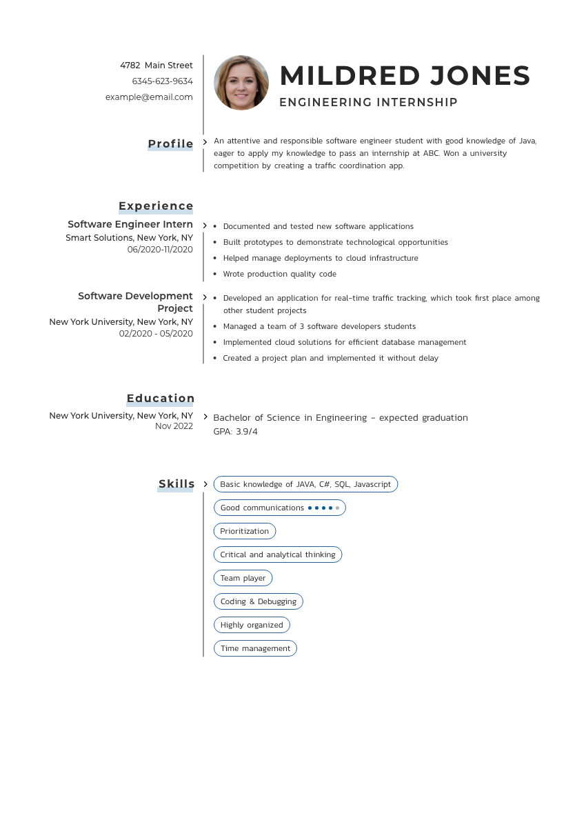 
                                                             image of a resume example for an internship