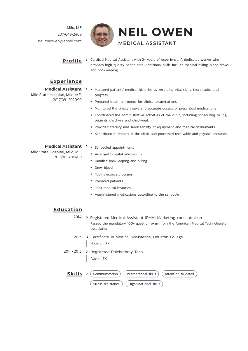 
                                                             image of a resume example for a medical assistant