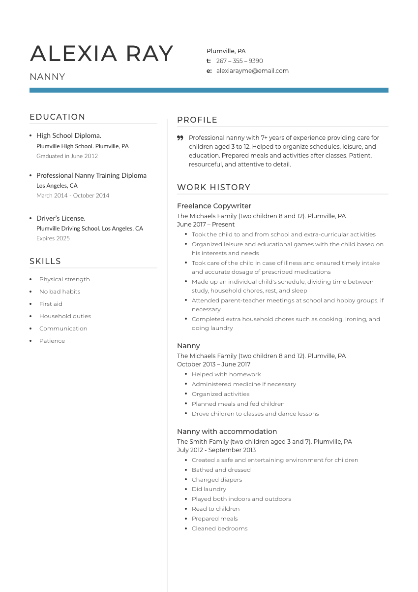 
                                                             image of a resume example for a nanny