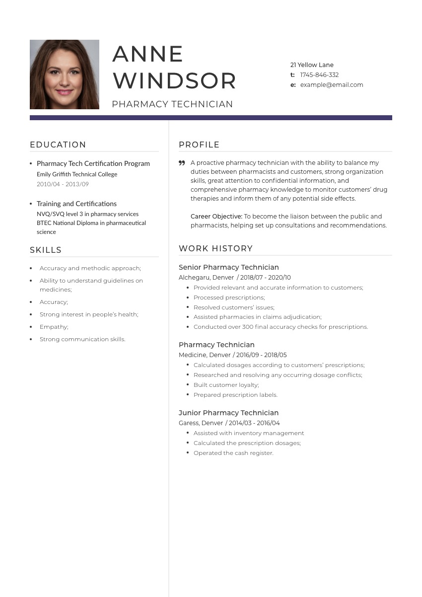 
                                                             a pharmacy technician resume example