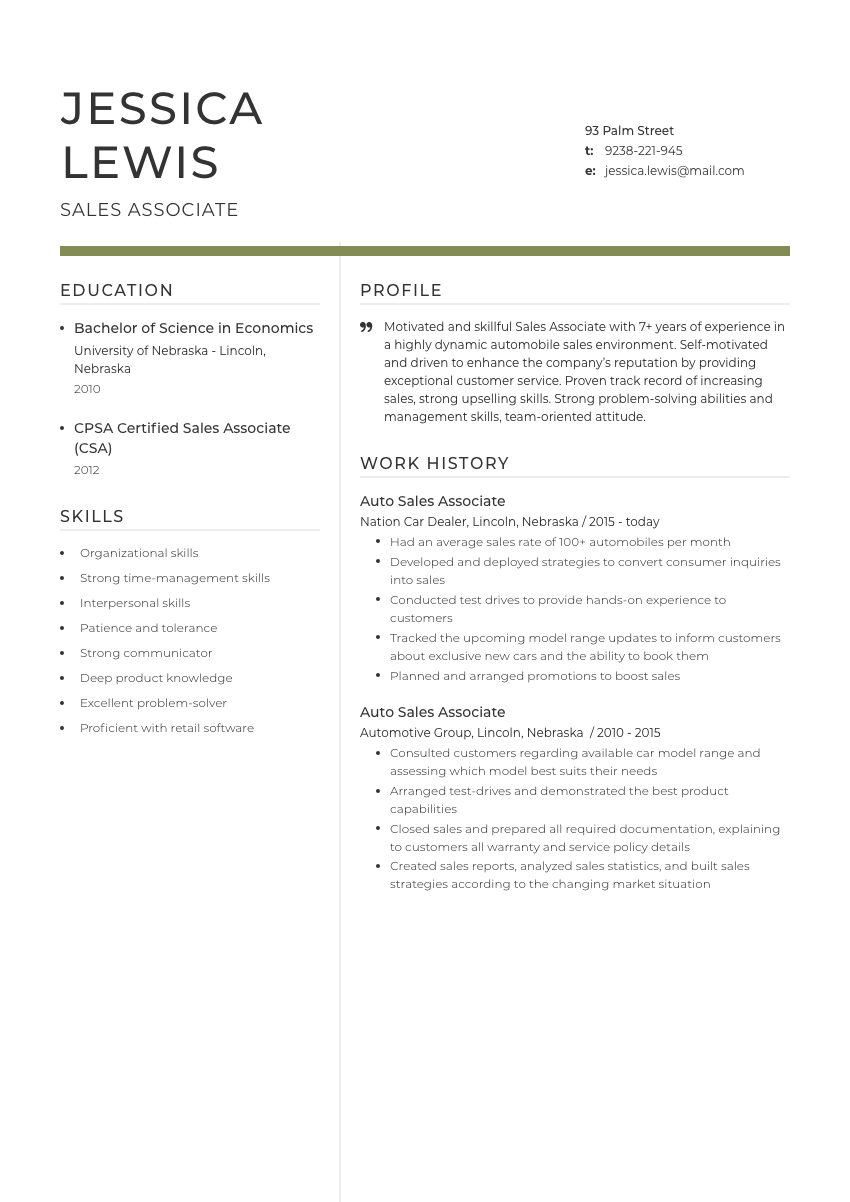 sales associate resume template download