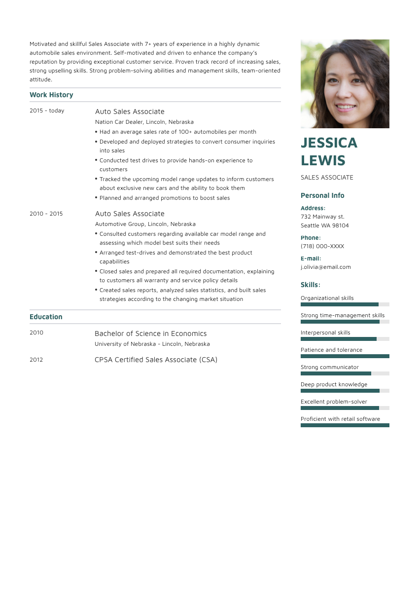 
                                                             image of a resume example for a sales associate