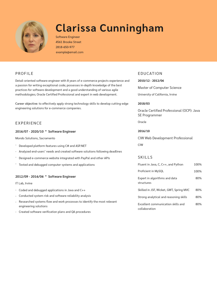 
                                                             a software engineer resume example